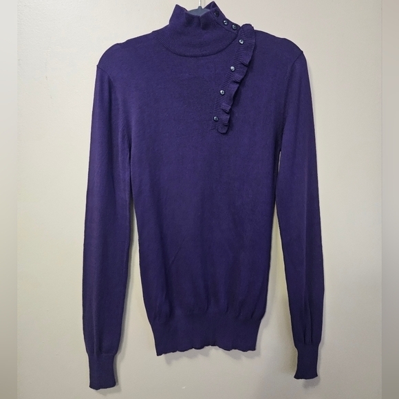 NWT David Rodriguez Women Size XS Purple Ruffle Side Button Sweater Blackberry - Picture 1 of 4